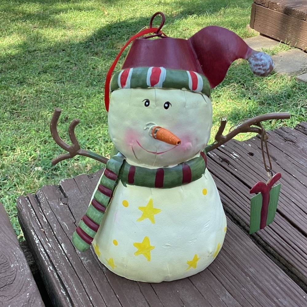 Rustic Snowman Christmas Ornament Lantern‎ Bell Hanging Metal